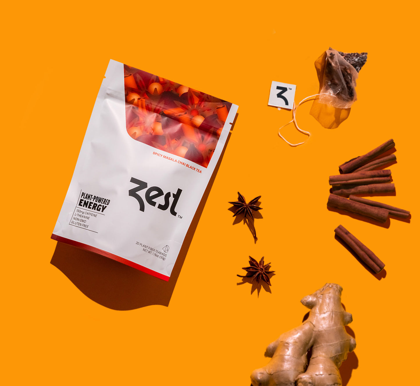 Zest Spicy Masala Chai Plant-Powered Energy - High Caffeine Tea Bags