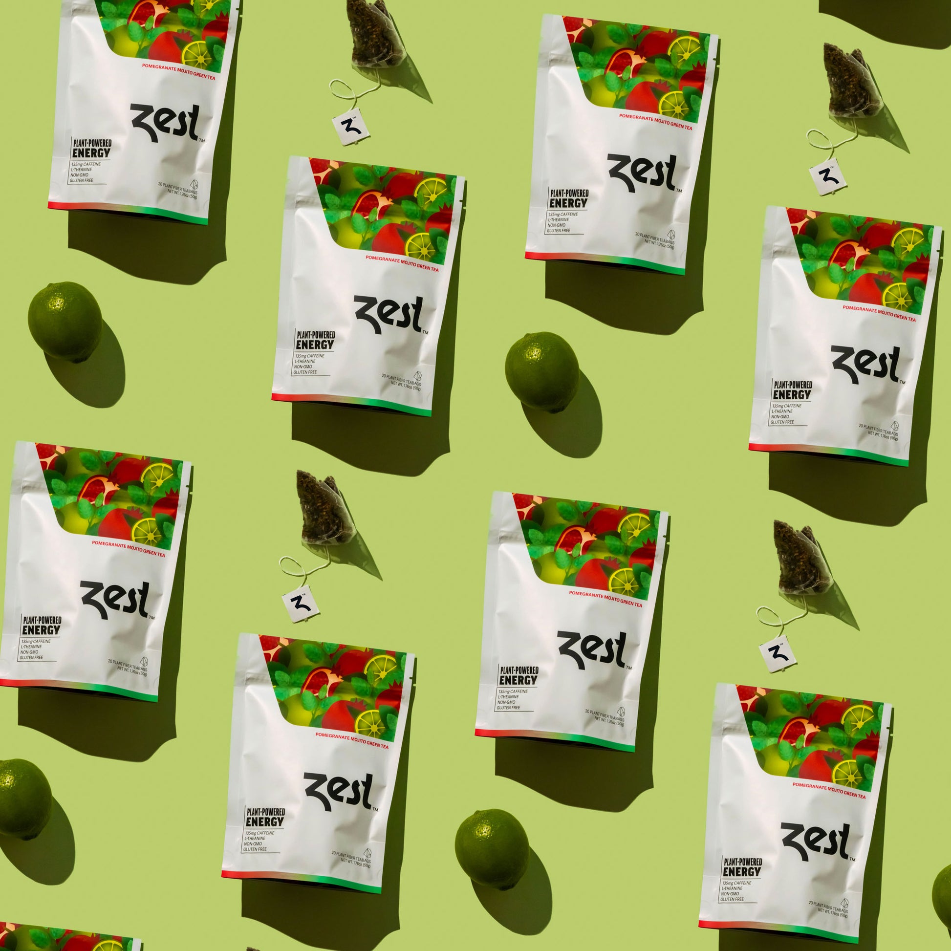 Zest Pomegranate Mojito Plant-Powered Energy - High Caffeine Tea Bags