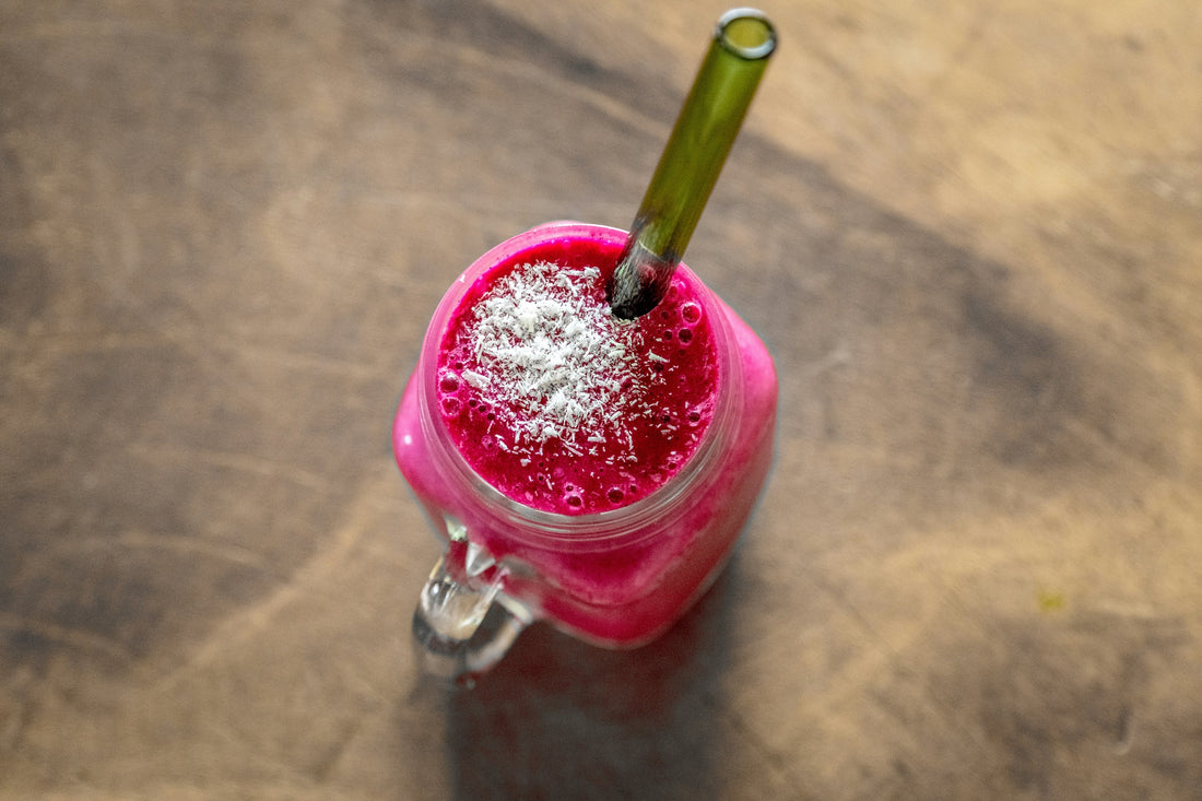 pink functional smoothie with sugar