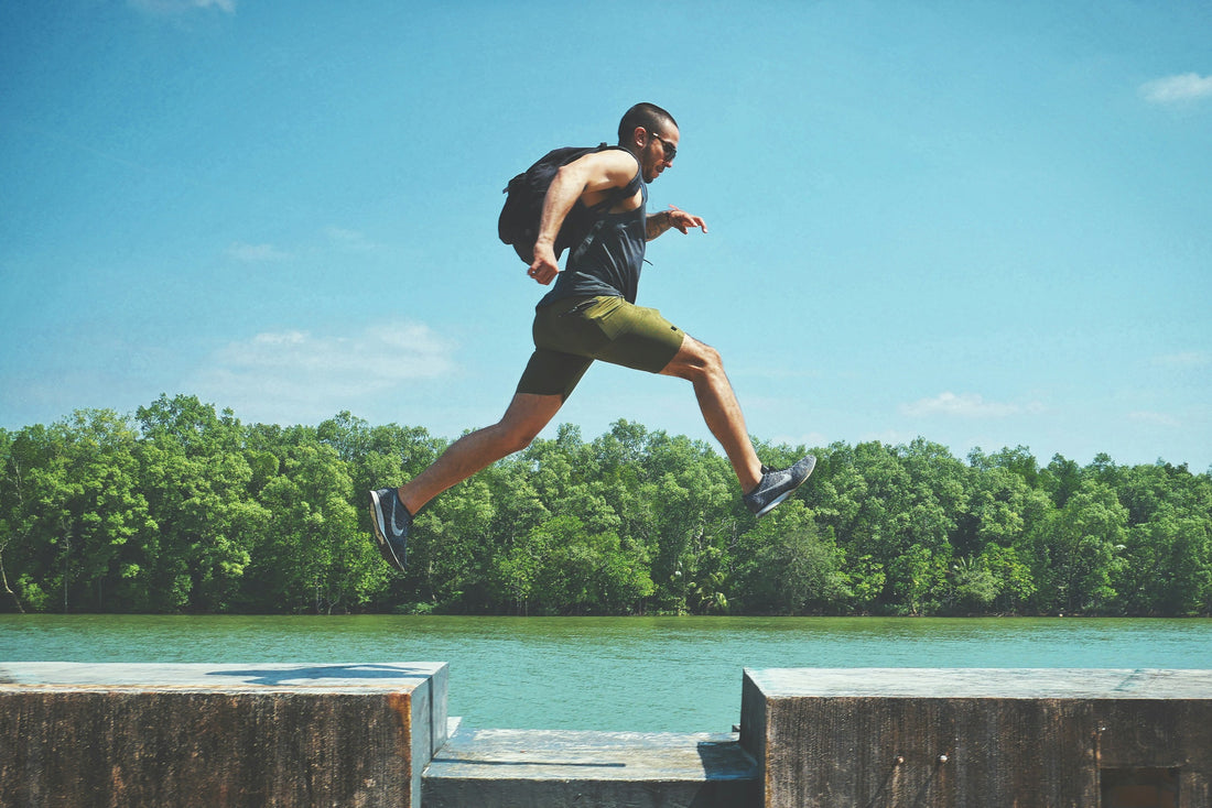 man jumping with energy