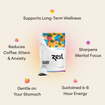 Zest Blue Lady benefits infographic showing caffeine and L-Theanine content