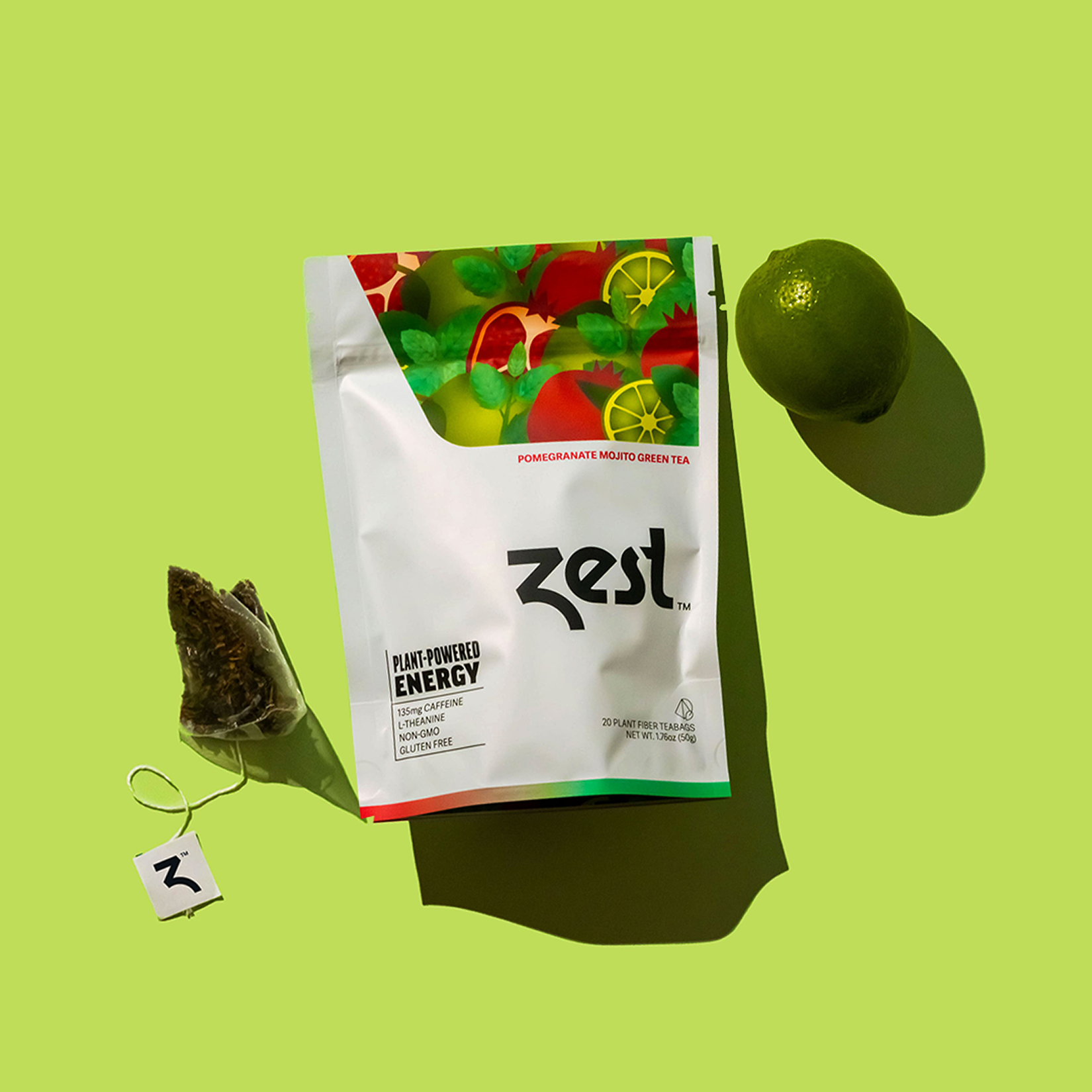 Zest Pomegranate Mojito Plant-Powered Energy - High Caffeine Tea Bags