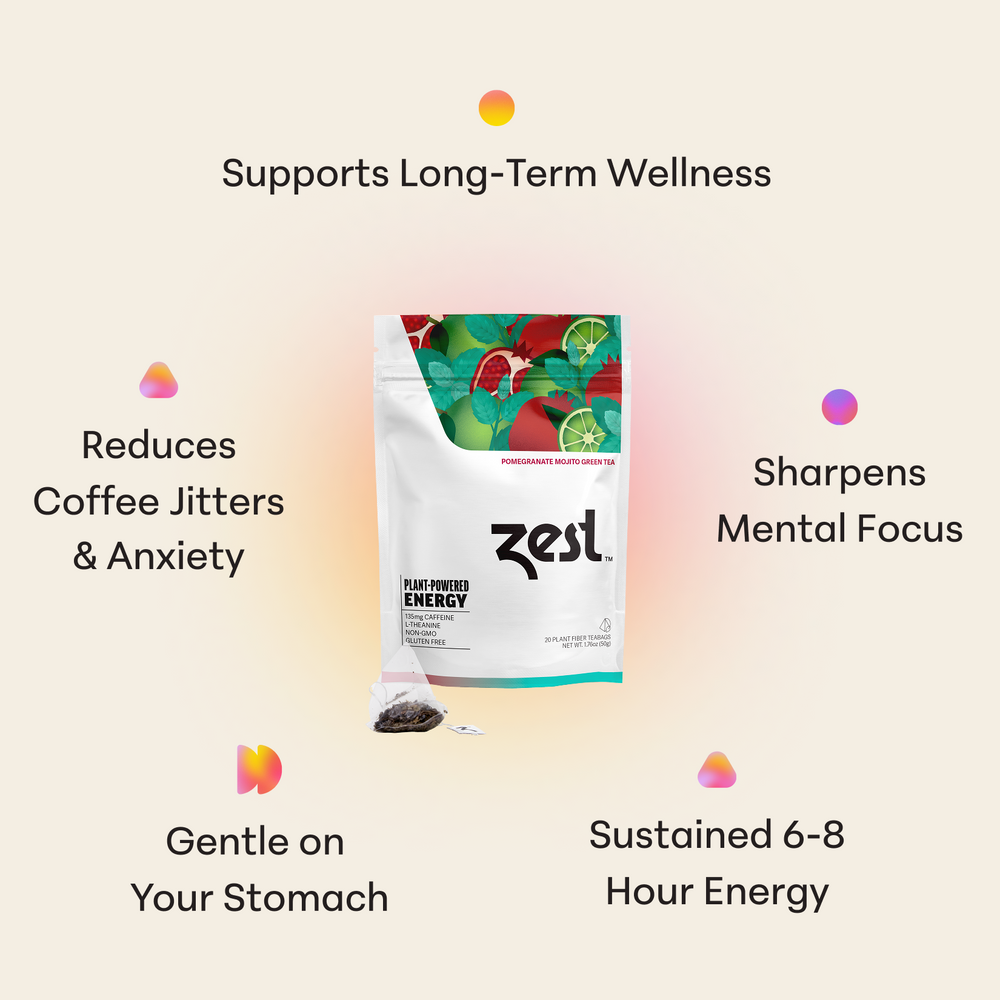 Zest Pomegranate Mojito Plant-Powered Energy - High Caffeine Tea Bags