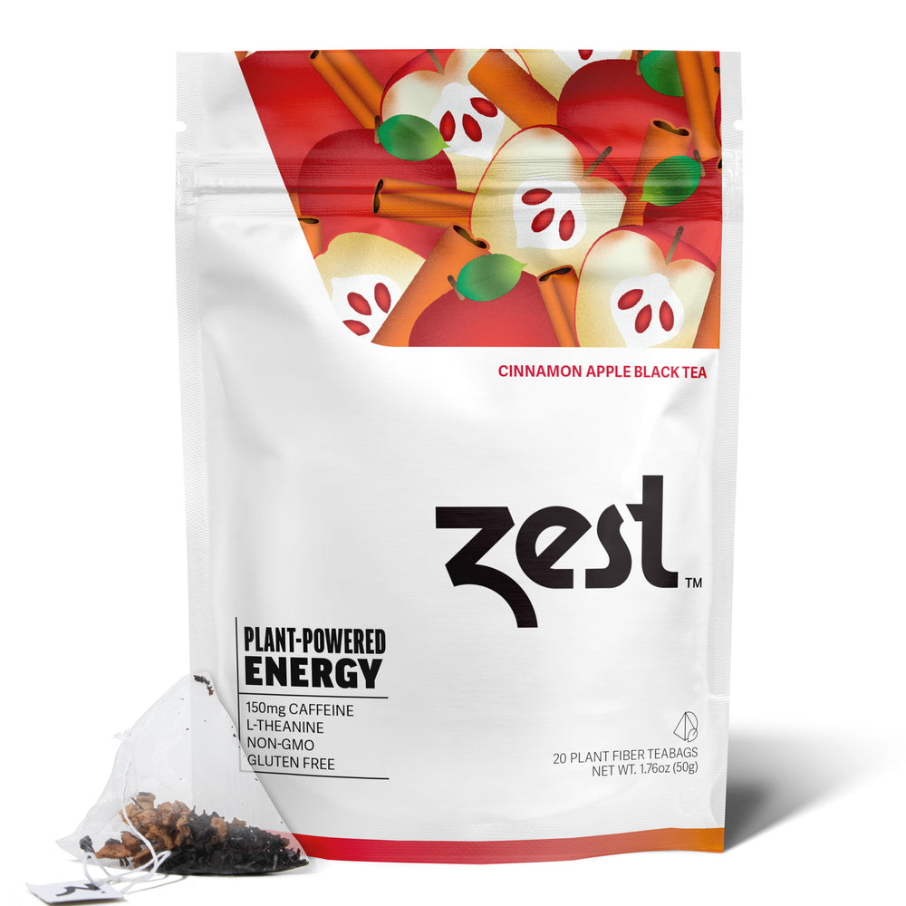 Zest Cinnamon Apple 20ct pouch with tea bag on white background