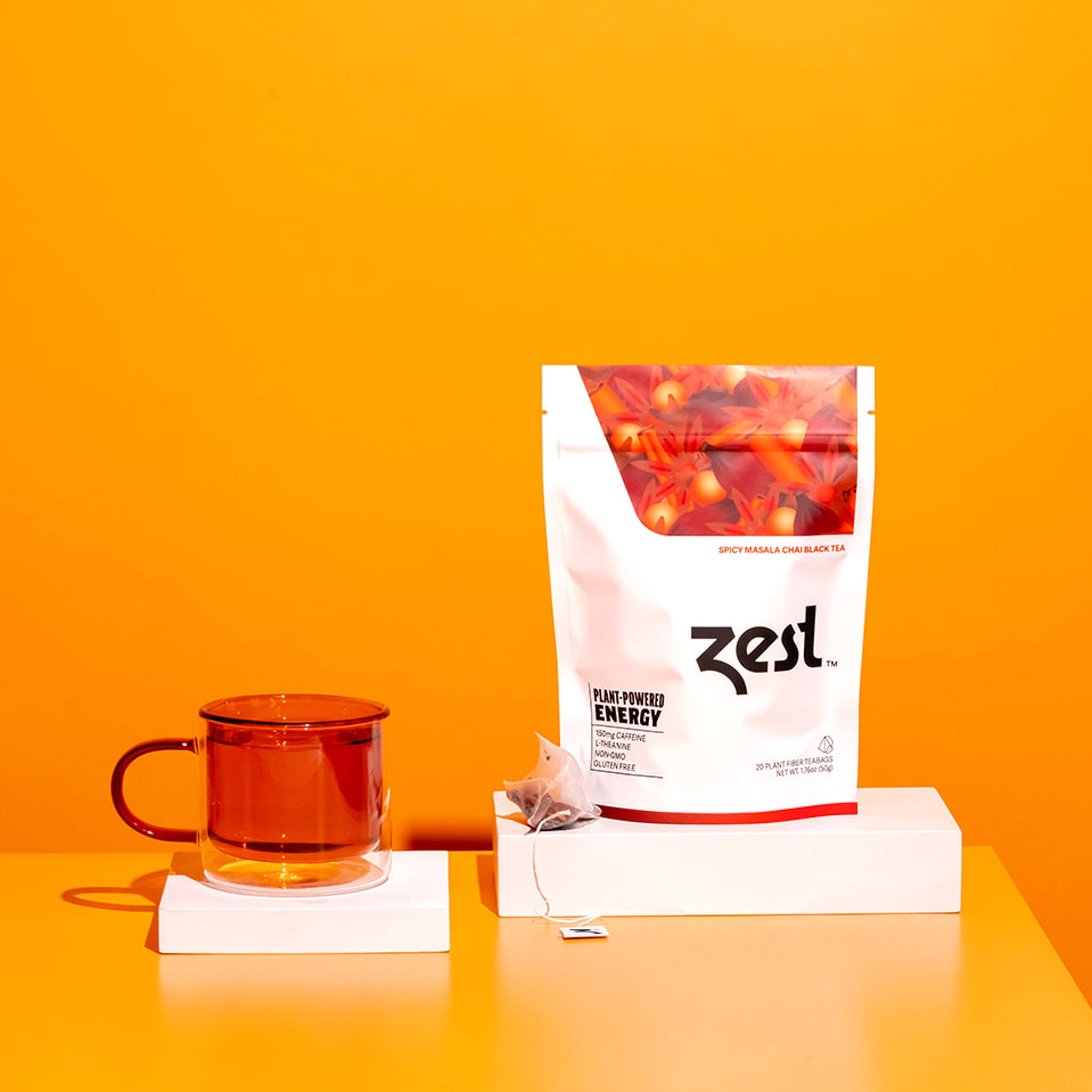 Zest Spicy Masala Chai Plant-Powered Energy - High Caffeine Tea Bags