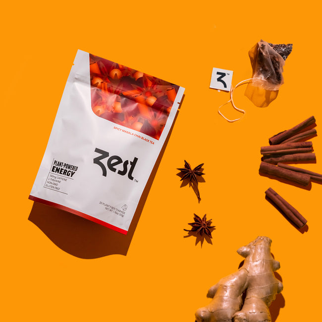Zest Spicy Masala Chai Plant-Powered Energy - High Caffeine Tea Bags
