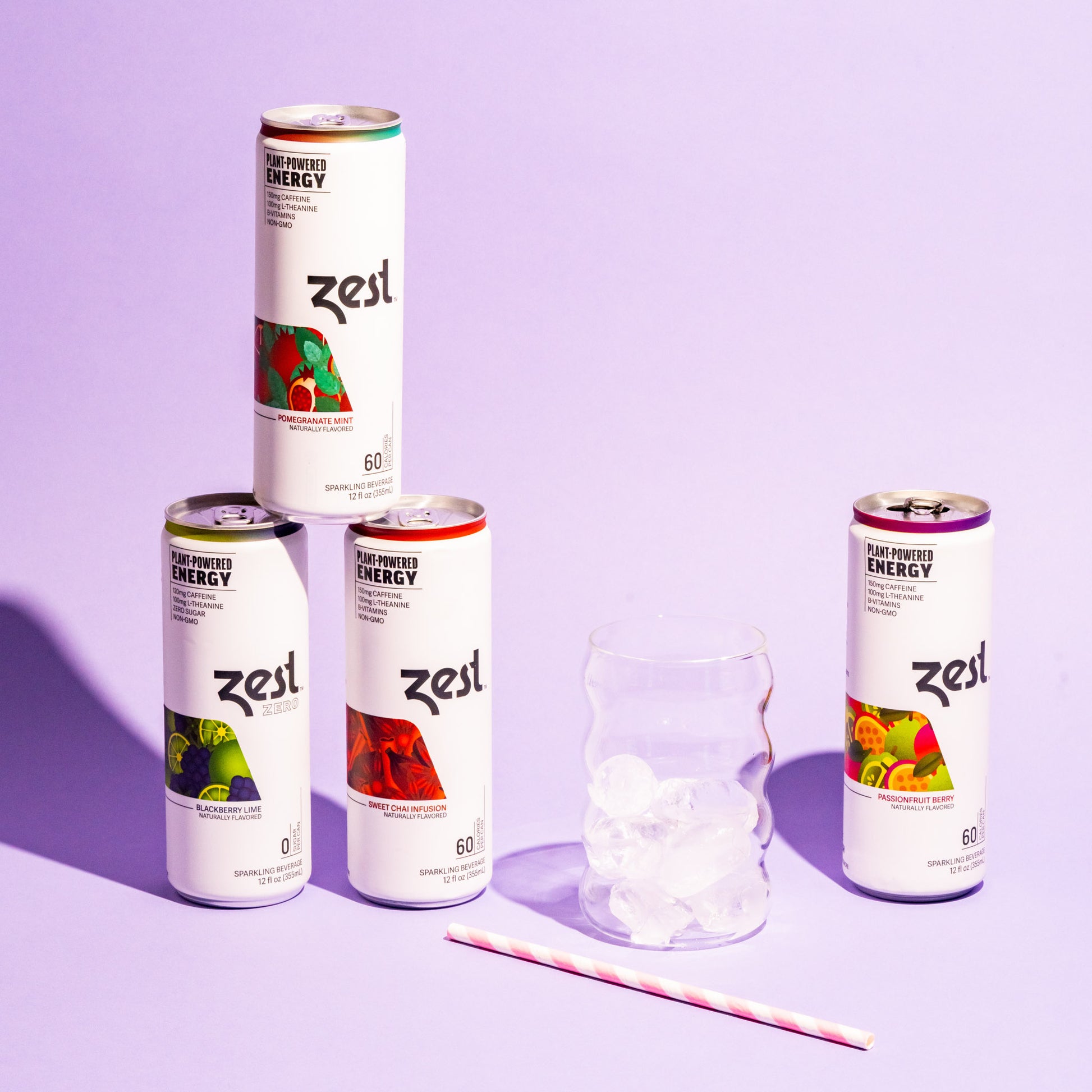 Zest Variety 24-Pack Plant-Powered Energy - High Caffeine Energy Drinks